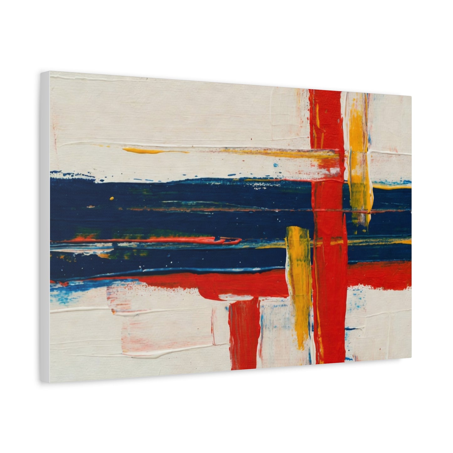 Abstract Modern Canvas Art Print — Red, Navy & Gold Stretched Matte Canvas