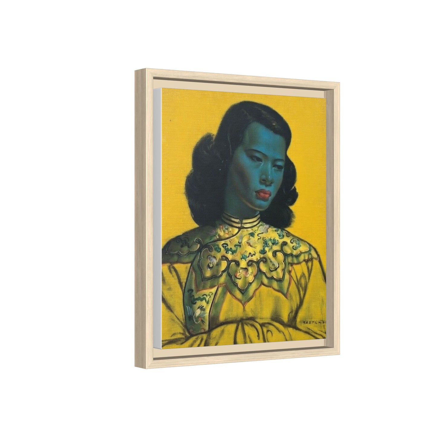 Framed Matte Canvas Art Print — Vintage Portrait with Yellow Background