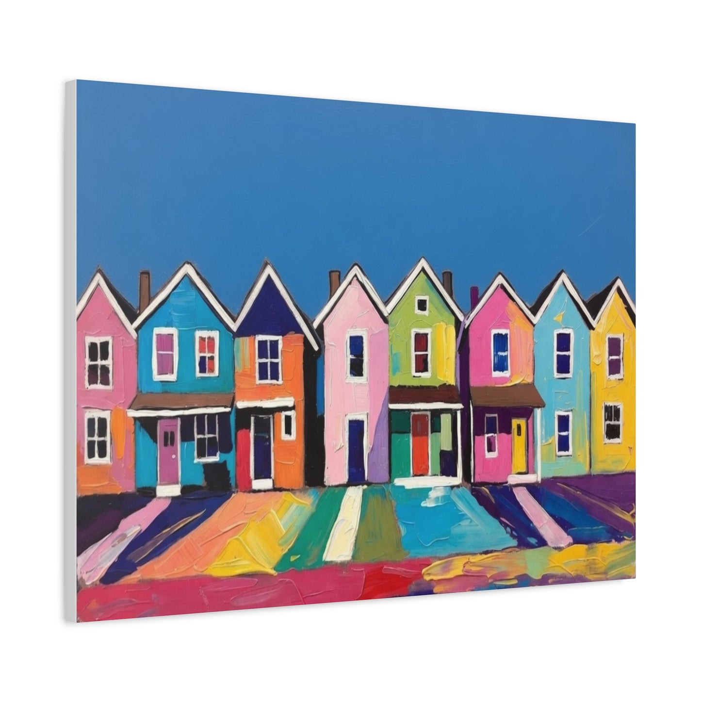 Colorful Row Houses Matte Canvas Print Vibrant Coastal Neighborhood Wall Art