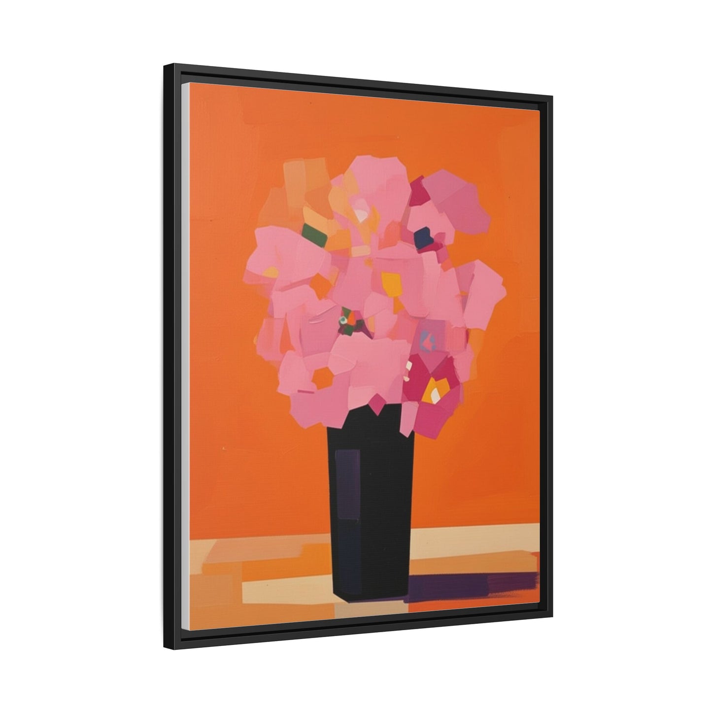 Framed Floral Canvas Art — Pink Bouquet on Orange Background