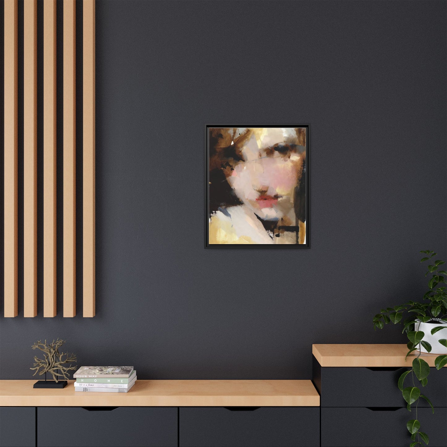 Abstract Portrait Matte Canvas Framed Print — Modern Feminine Wall Art