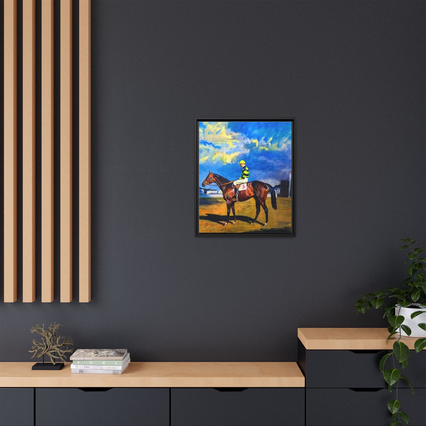 Framed Matte Canvas — Jockey on Racehorse Vintage Equestrian Wall Art