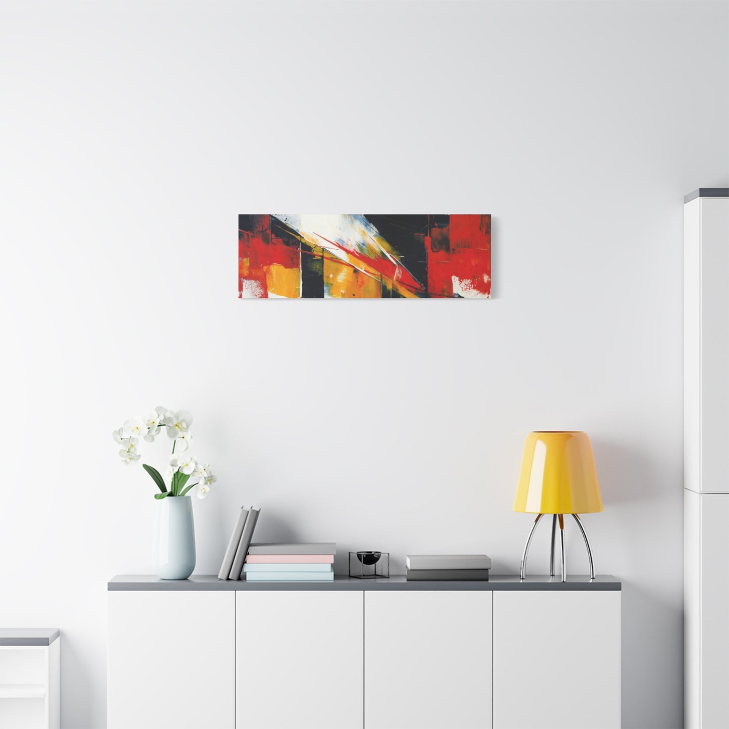 Abstract Geometric Canvas Art — Bold Red & Black Modern Wall Painting