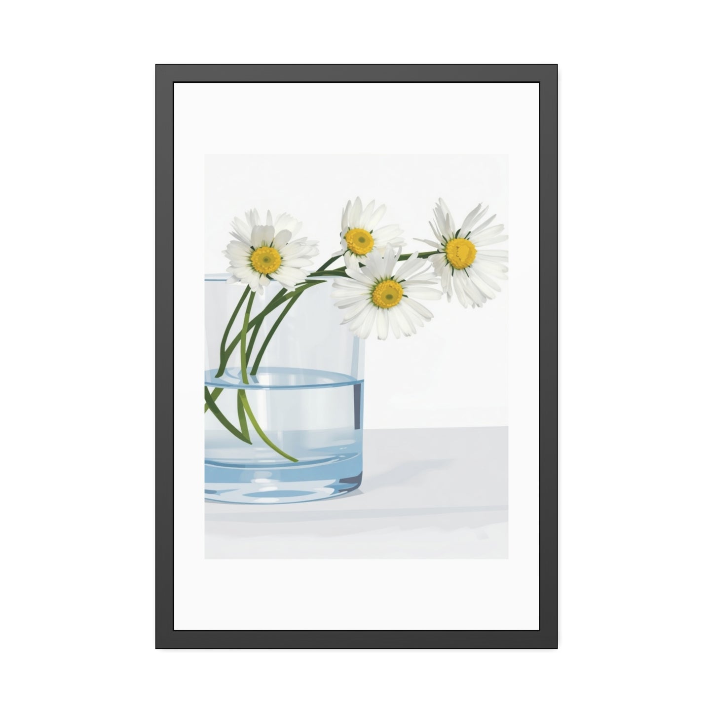 Framed Poster — Daisies in Glass Vase Wall Art, Minimal Botanical Print for Living Room