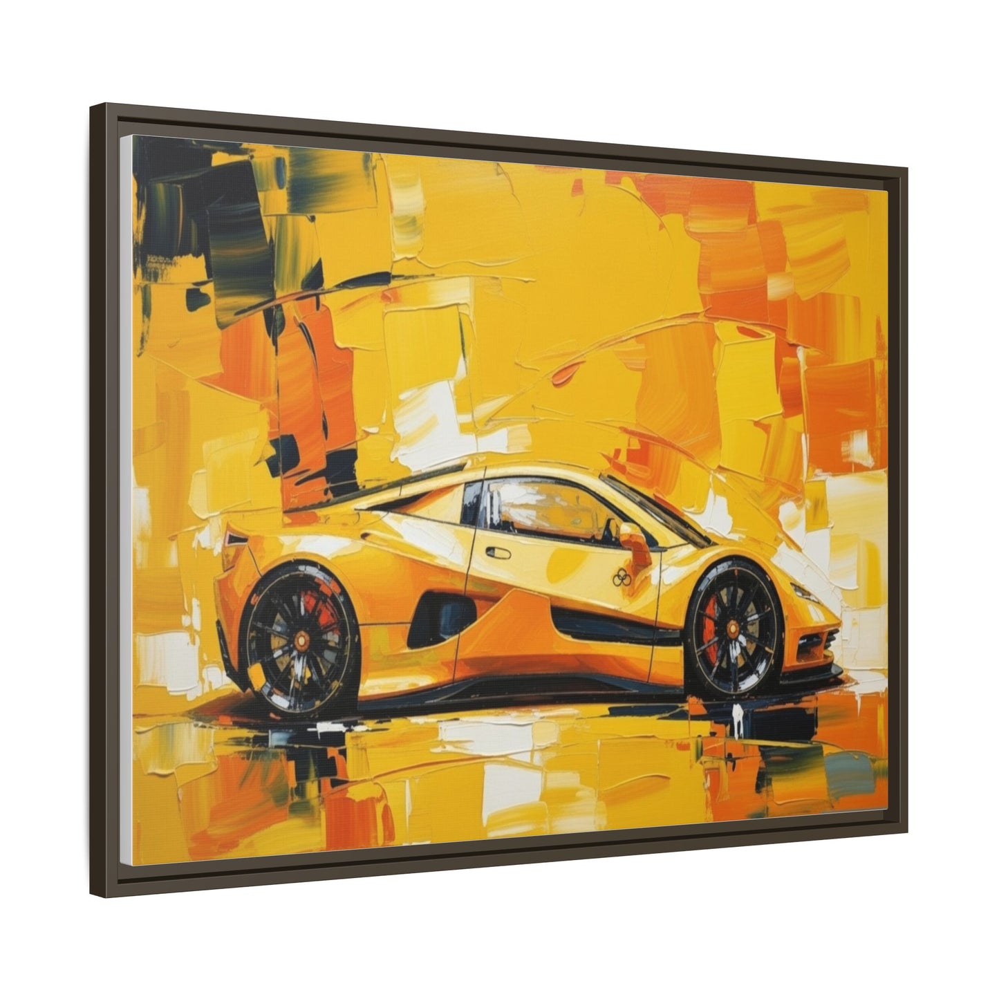 Yellow Sports Car Abstract Matte Canvas Framed Print