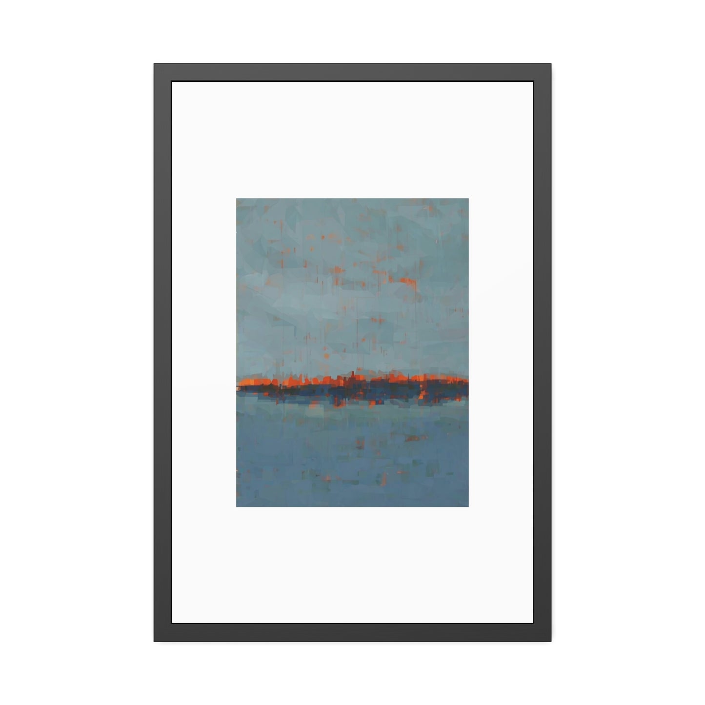 Abstract Seaside Framed Poster — Blue & Copper Minimalist Wall Art