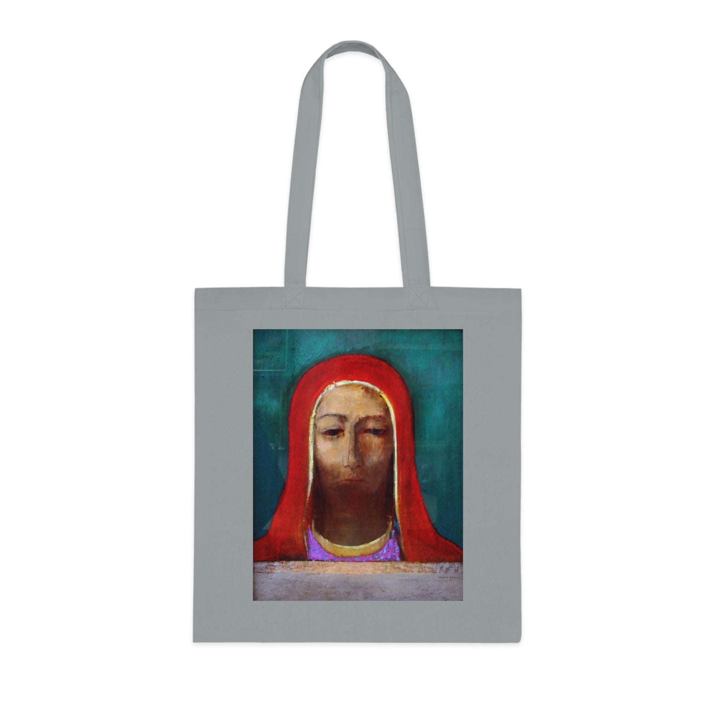 Art Portrait Tote Bag — Serene Red-Hooded Figure Canvas Cotton Tote