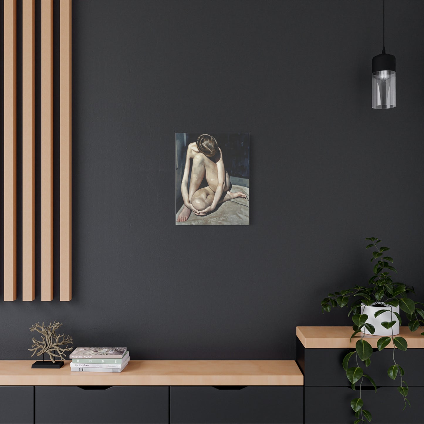 Figurative Nude Art Canvas Print — Contemplative Female Figure Matte Stretched