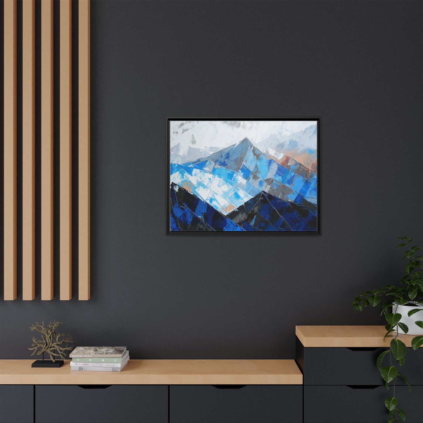 Framed Matte Canvas Blue Mountain Abstract Wall Art