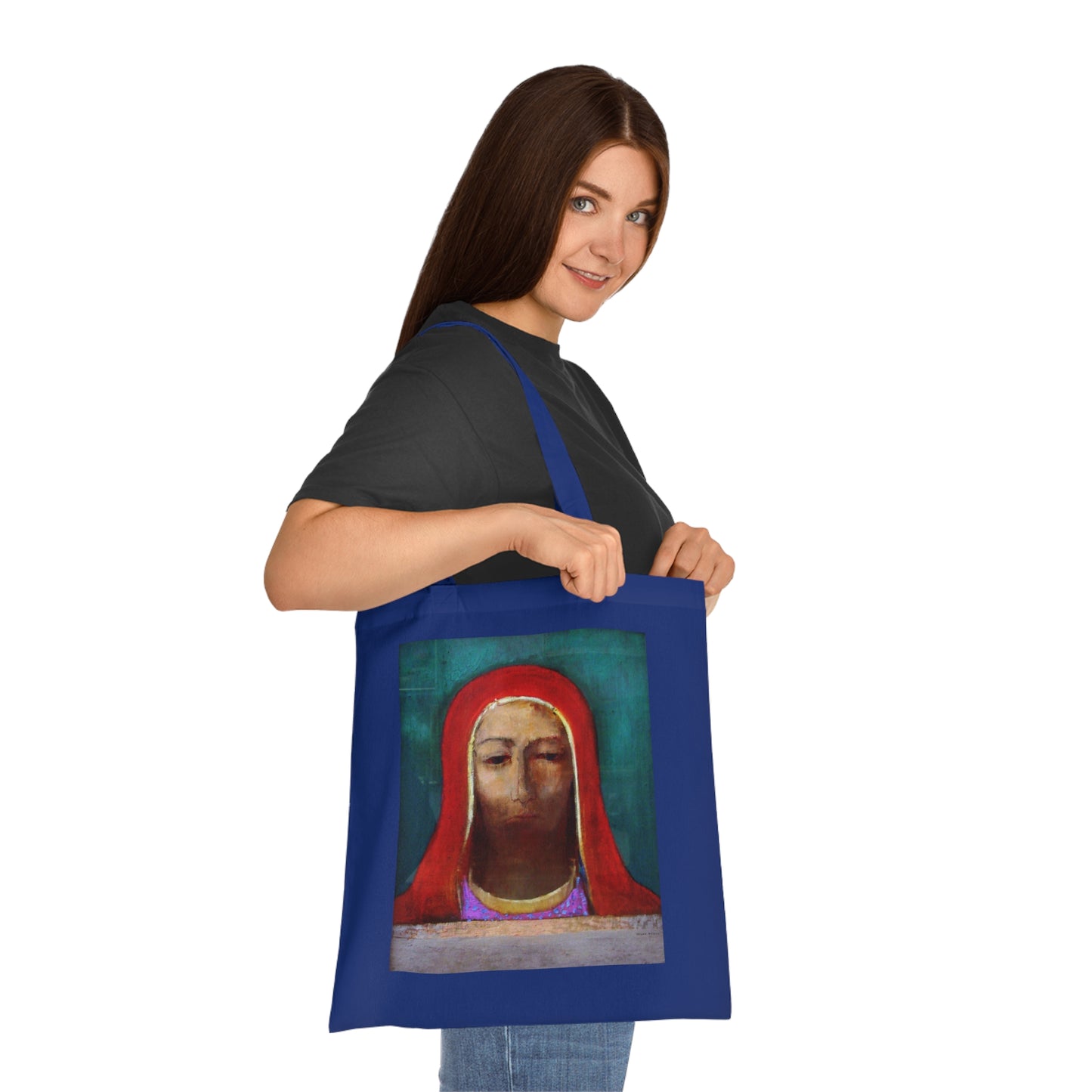 Art Portrait Tote Bag — Serene Red-Hooded Figure Canvas Cotton Tote