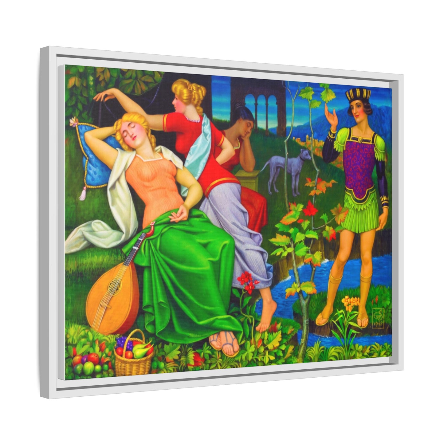 Framed Matte Canvas Art — Colorful Mythic Garden Scene