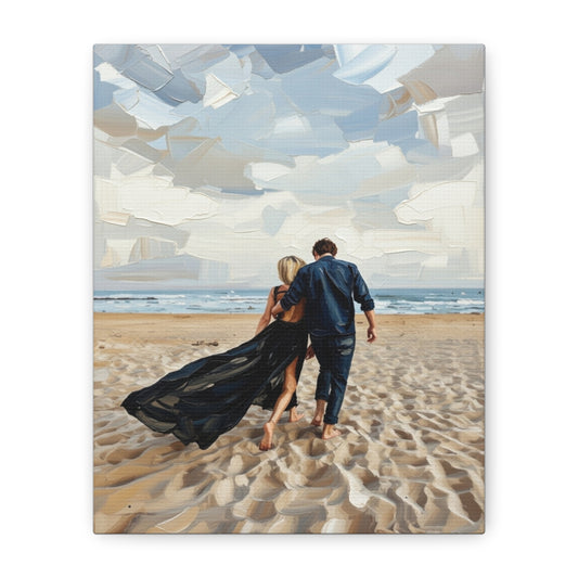Beach Couple Canvas Print — Romantic Seaside Wall Art, Matte Stretched 1.25"
