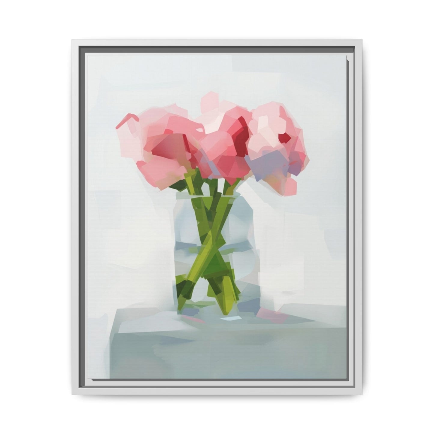 Framed Floral Canvas Art — Pink Peonies in Vase (Matte)