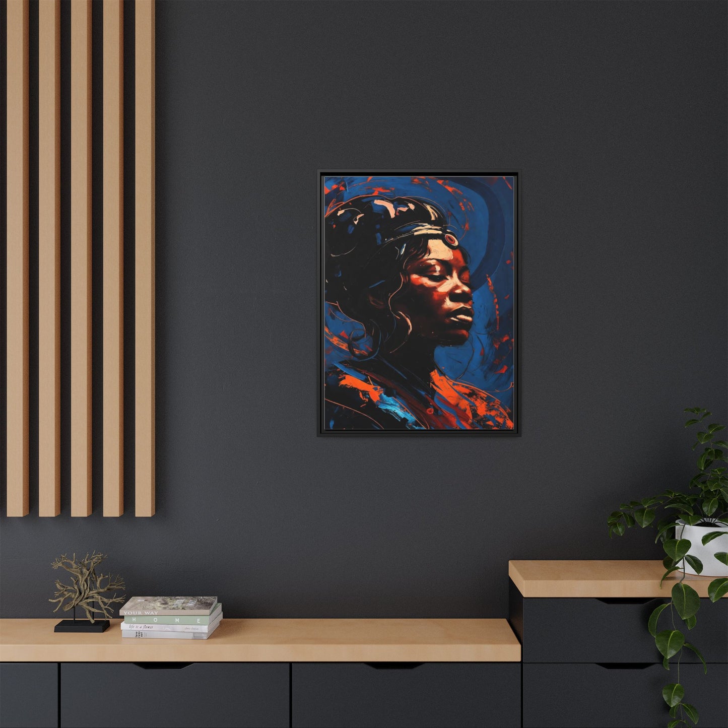 Framed Matte Canvas Art - Vibrant Portrait of a Black Woman (Multi-Color)