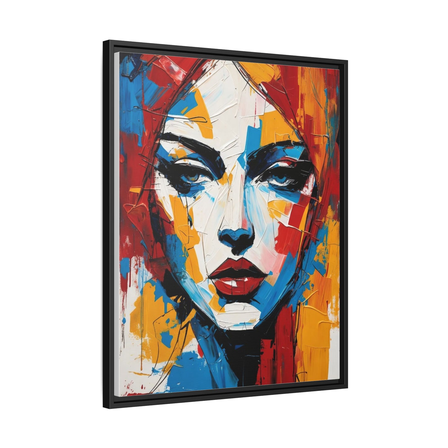 Framed Abstract Portrait Canvas — Colorful Female Face Wall Art