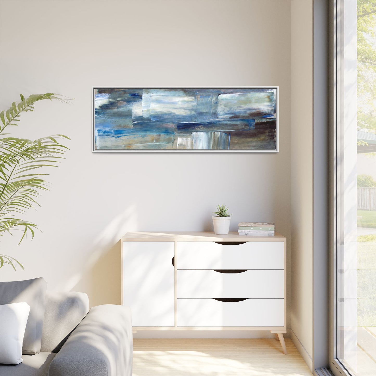 Abstract Blue Coastal Matte Canvas Framed Wall Art