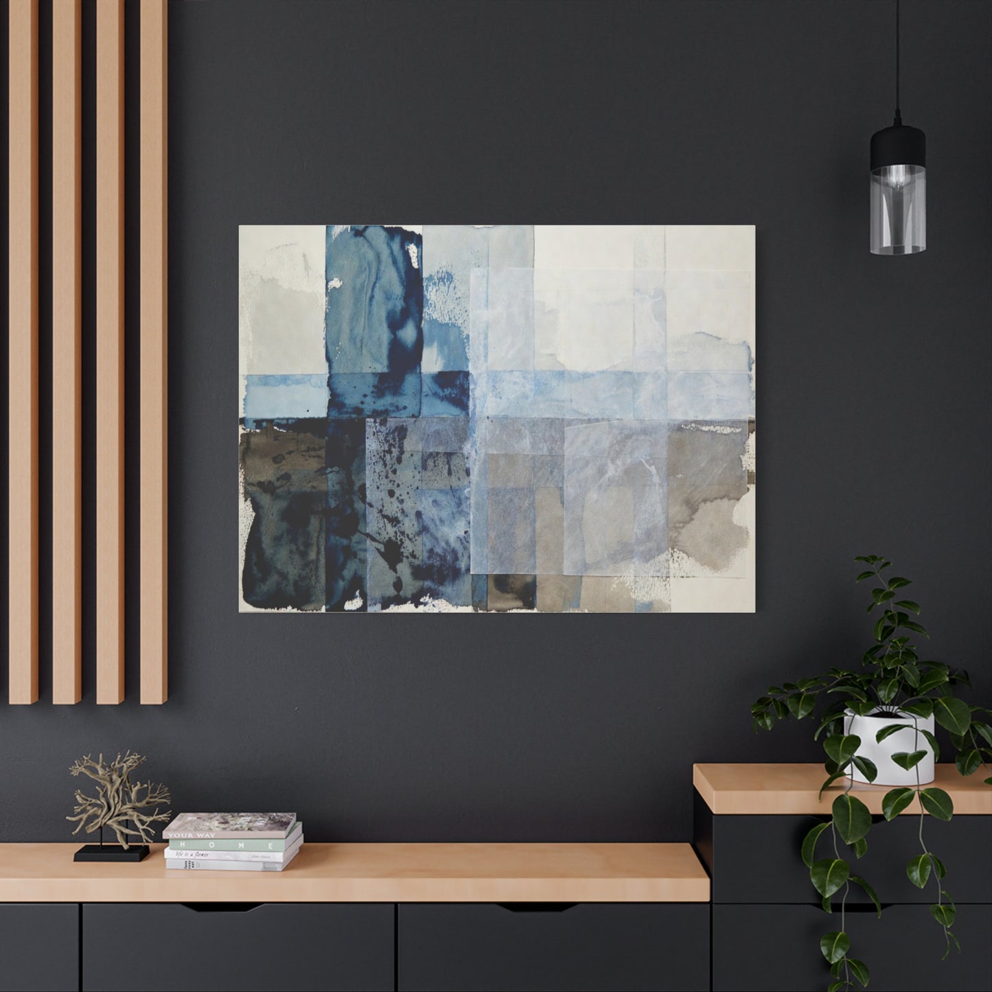 Abstract Blue Geometric Canvas Art — Stretched Matte Wall Decor