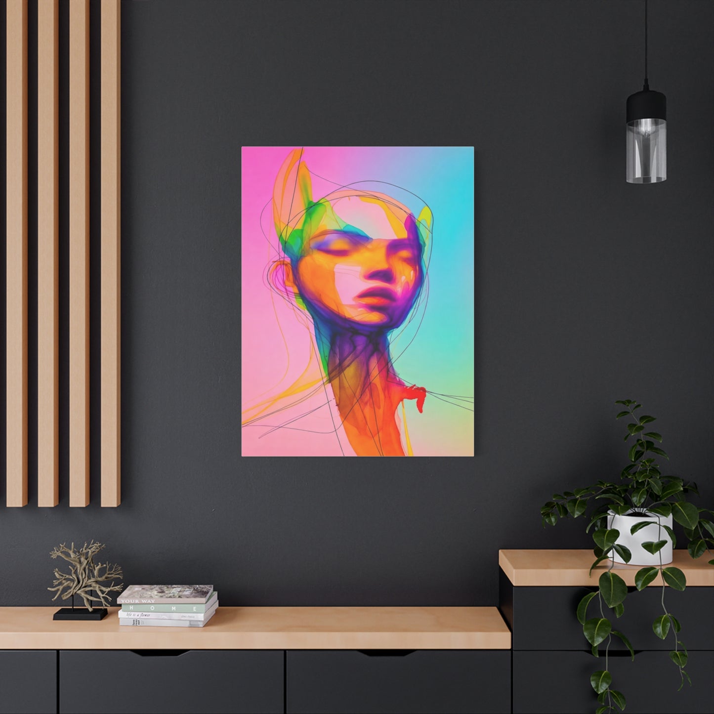 Abstract Neon Portrait Matte Canvas Wall Art