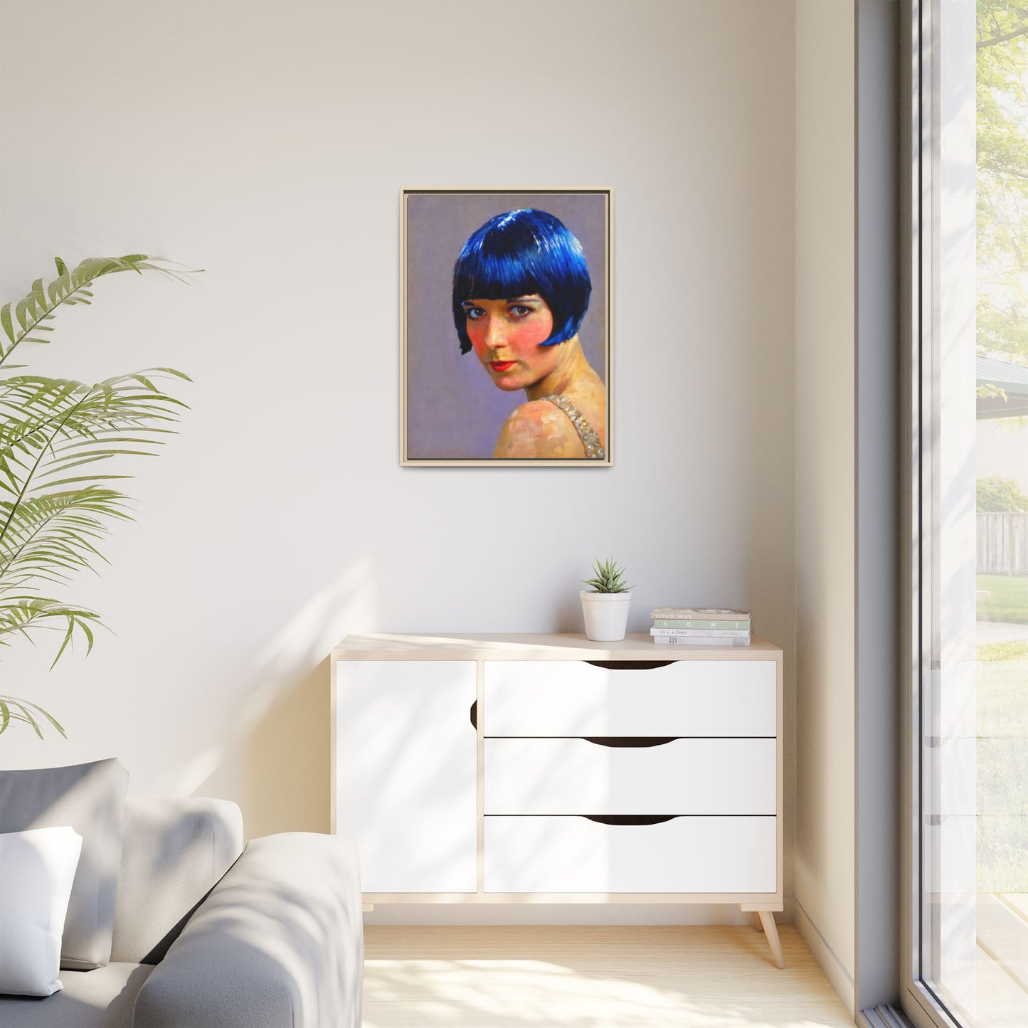 Framed Matte Canvas Art Print — Vintage Portrait with Blue Bob