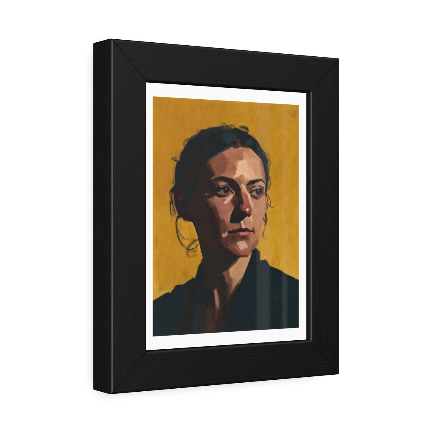 Framed Portrait Poster — Modern Painted Portrait on Mustard Background