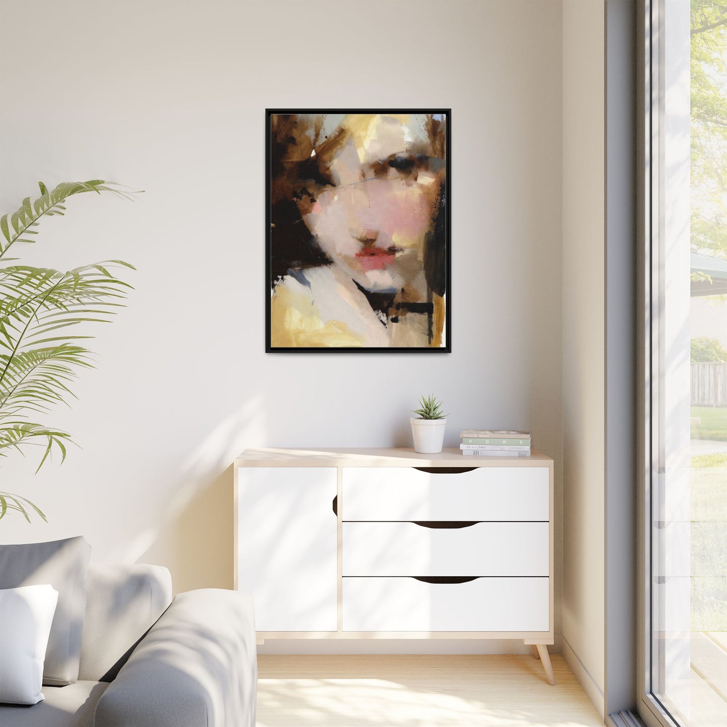 Abstract Portrait Matte Canvas Framed Print — Modern Feminine Wall Art