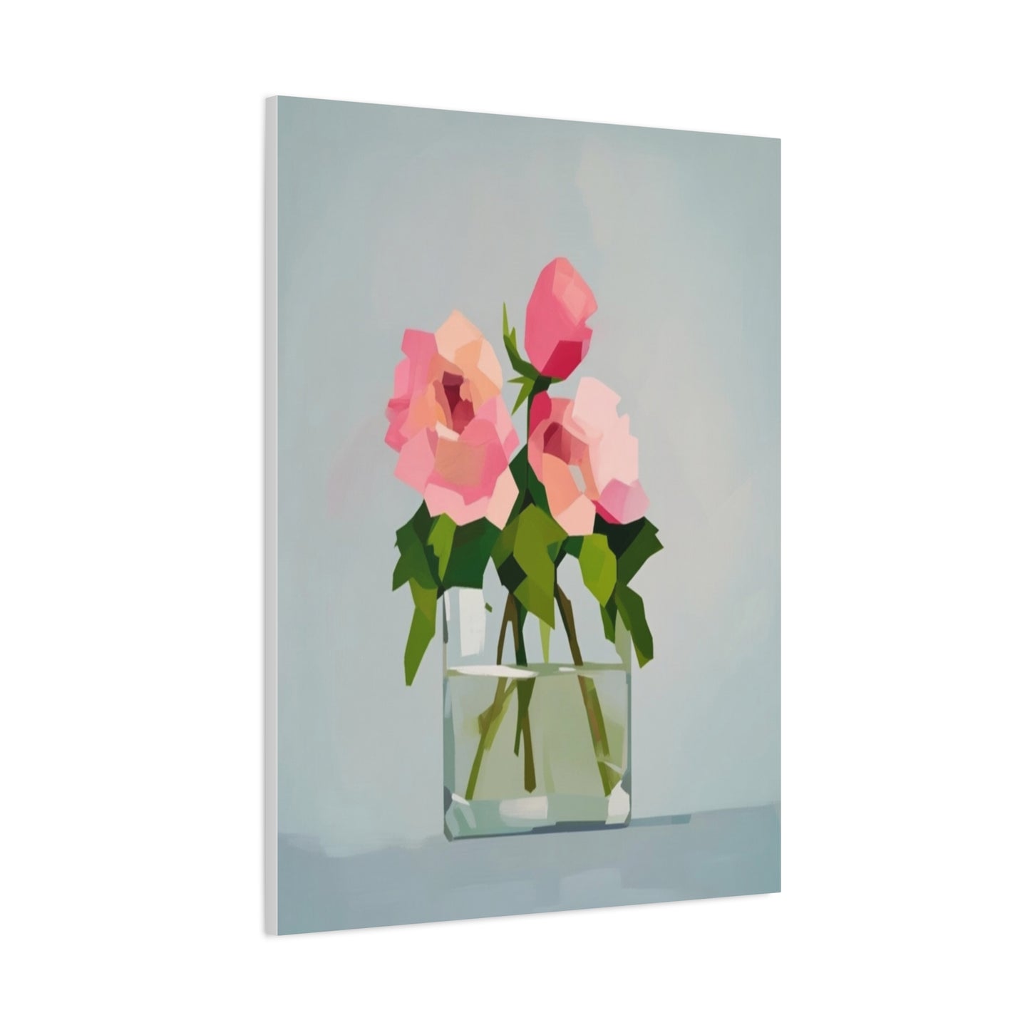 Pink Roses in Square Vase - Matte Stretched Canvas Wall Art