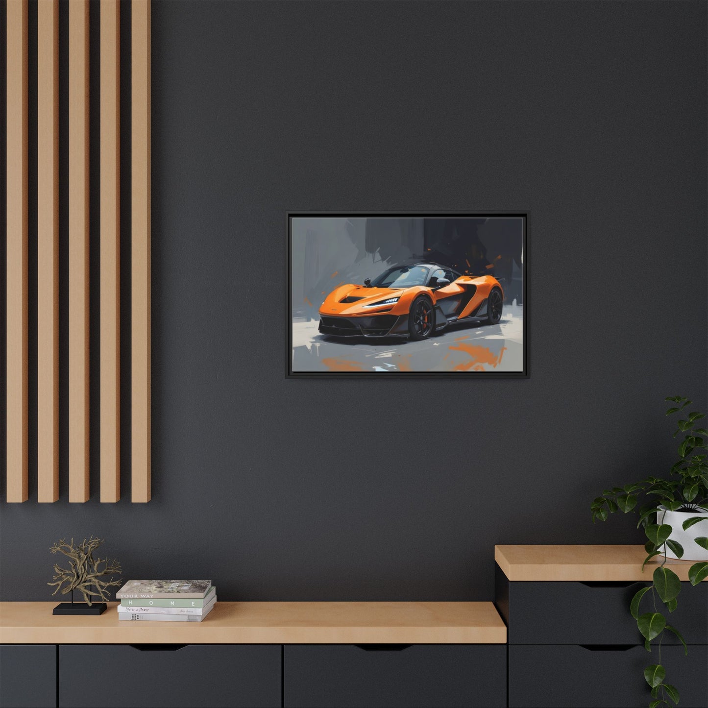 Framed Matte Canvas — Orange Sports Car Print