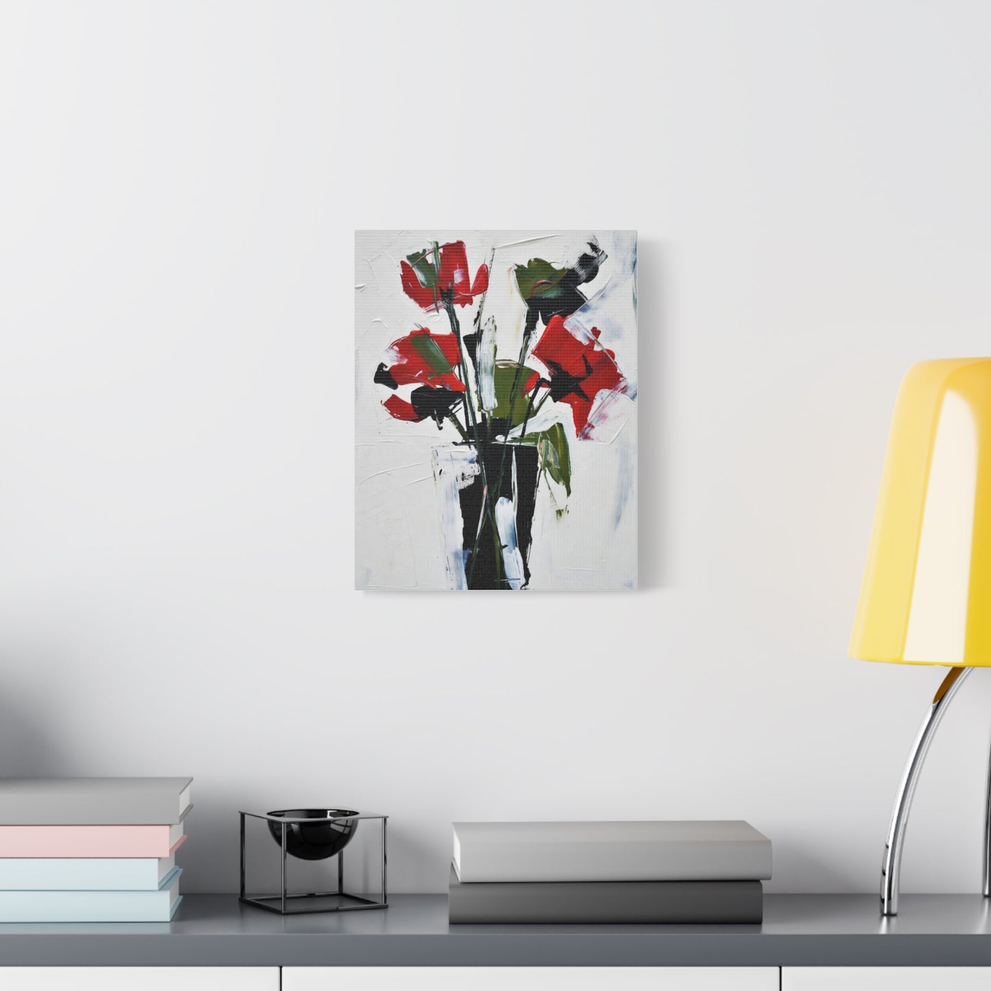 Red Floral Abstract Canvas Print — Modern Painterly Flowers on Matte Stretched Canvas