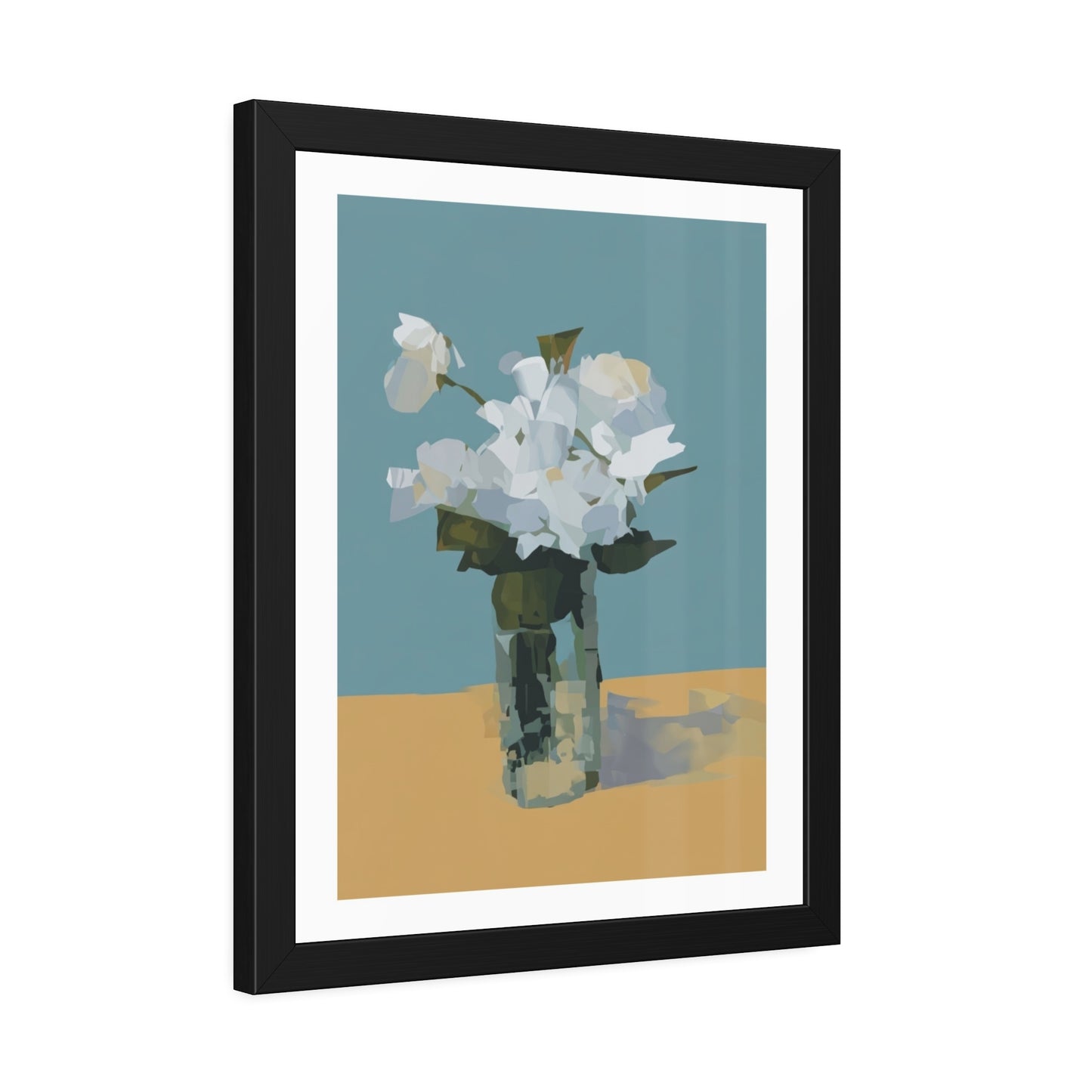 Framed Floral Poster - Modern White Blossoms in Vase Wall Art