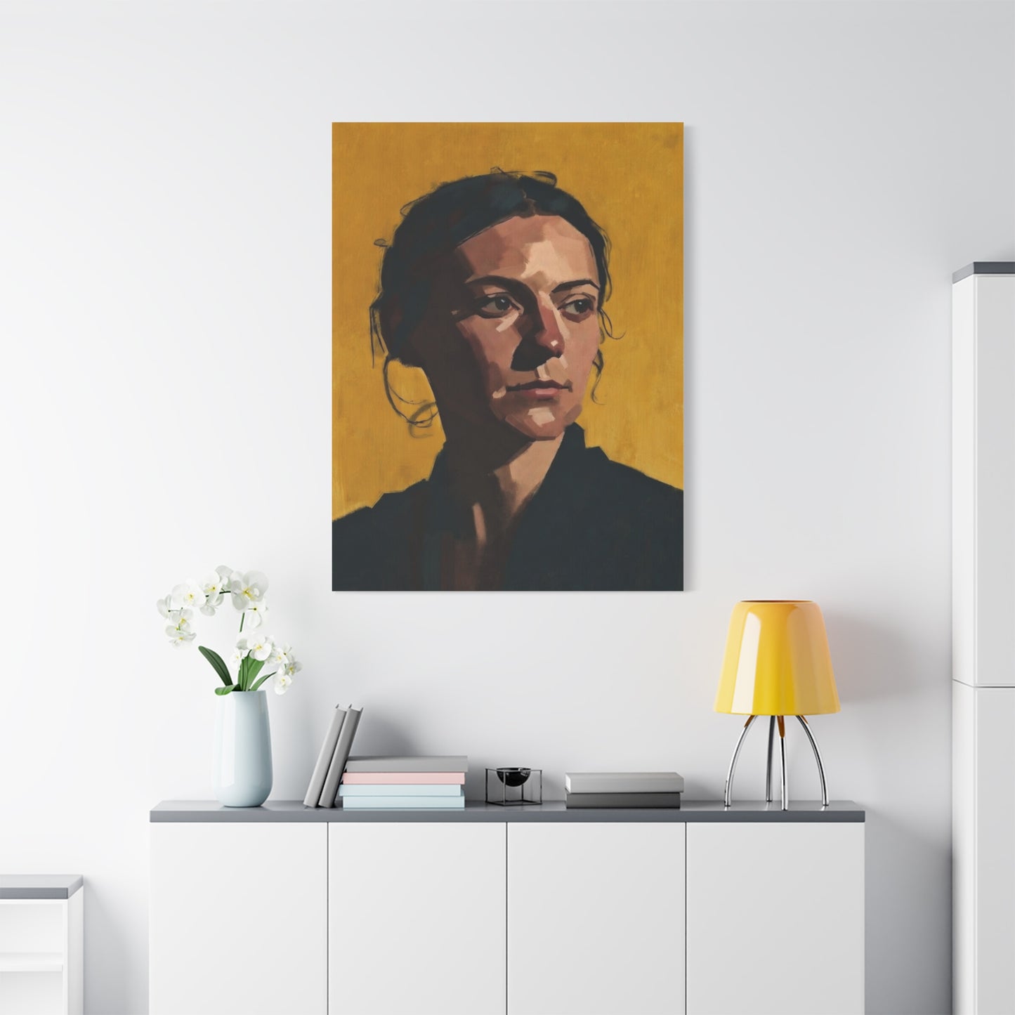 Portrait Painting Canvas Print — Moody Golden Female Portrait on Matte Stretched Canvas