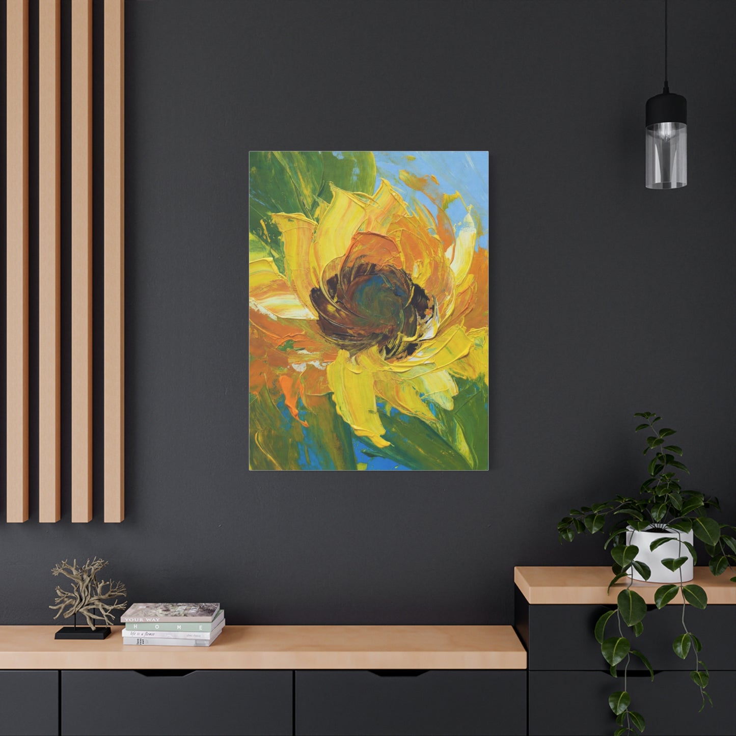 Sunflower Abstract Matte Canvas Wall Art — Bright Floral Painting on Stretched Canvas
