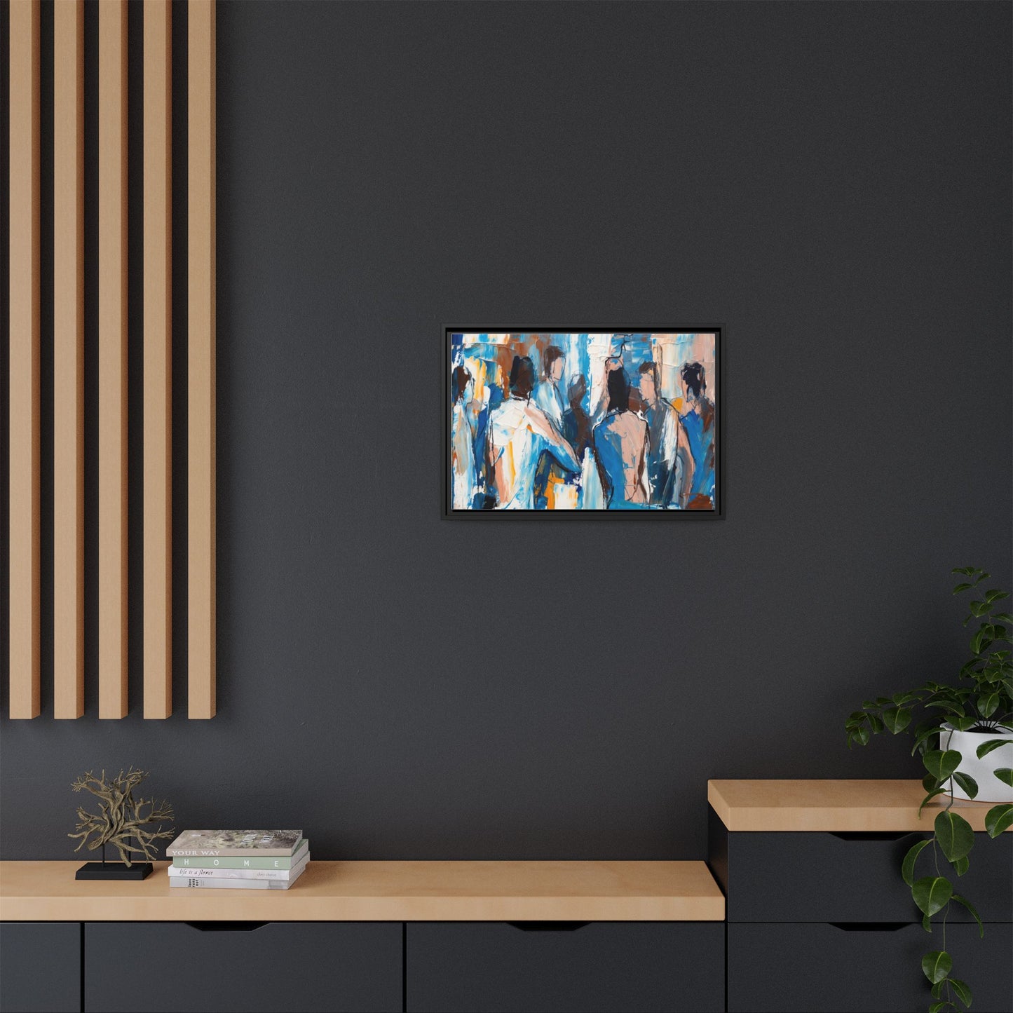 Abstract Coastal Figures Matte Canvas Framed Wall Art