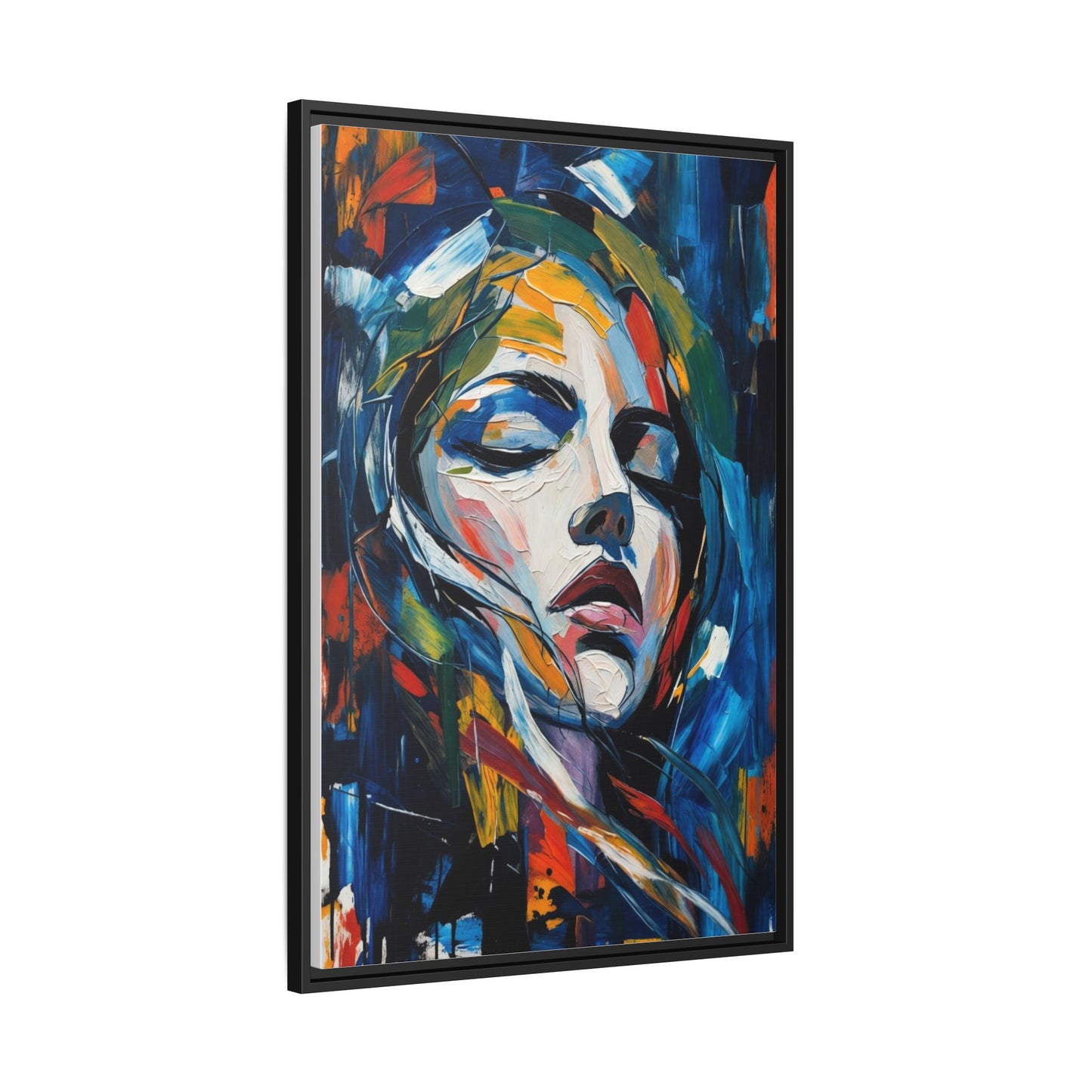 Abstract Colorful Woman Portrait — Framed Matte Canvas Wall Art