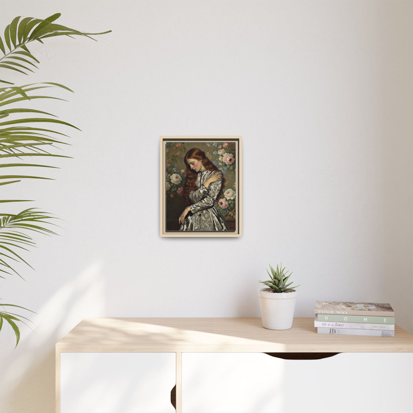 Framed Matte Canvas Art — Vintage Floral Portrait of a Young Woman