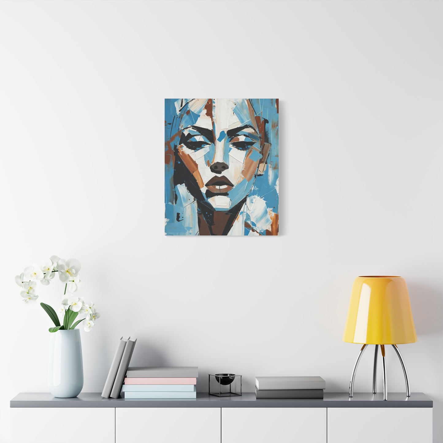 Abstract Blue Portrait Canvas Print — Modern Stretched Matte Wall Art