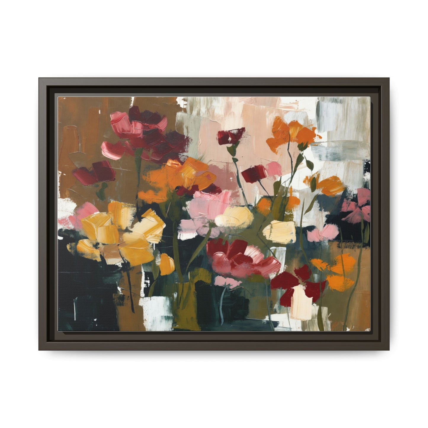 Framed Matte Canvas Floral Abstract Wall Art