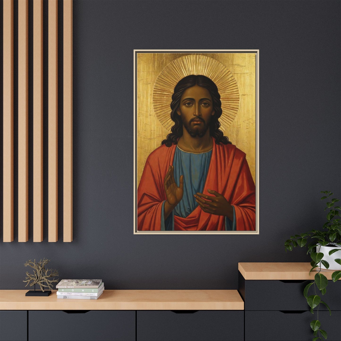 Framed Orthodox Christ Icon Matte Canvas — Religious Wall Art for Home, Church, or Prayer Corner