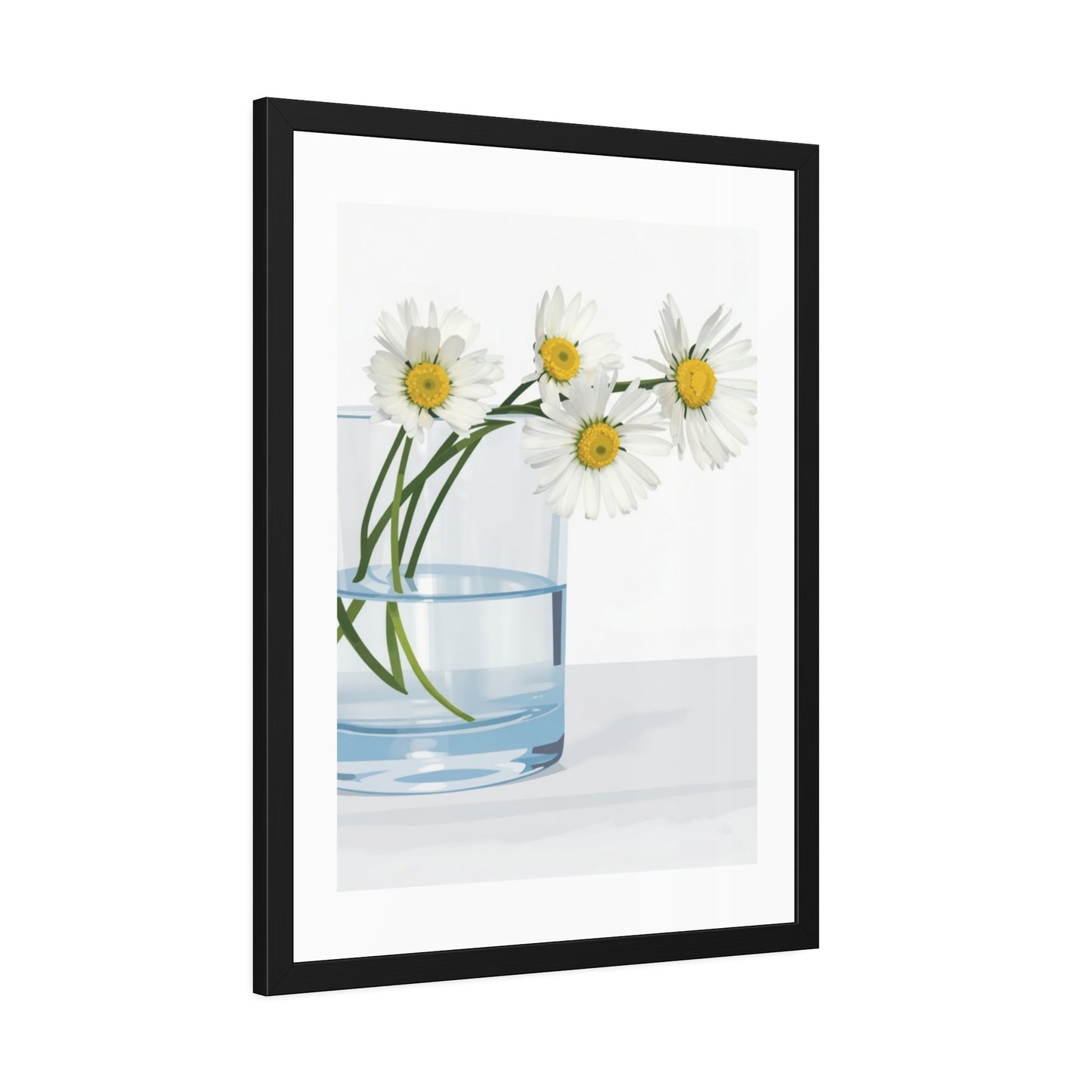Framed Poster — Daisies in Glass Vase Wall Art, Minimal Botanical Print for Living Room
