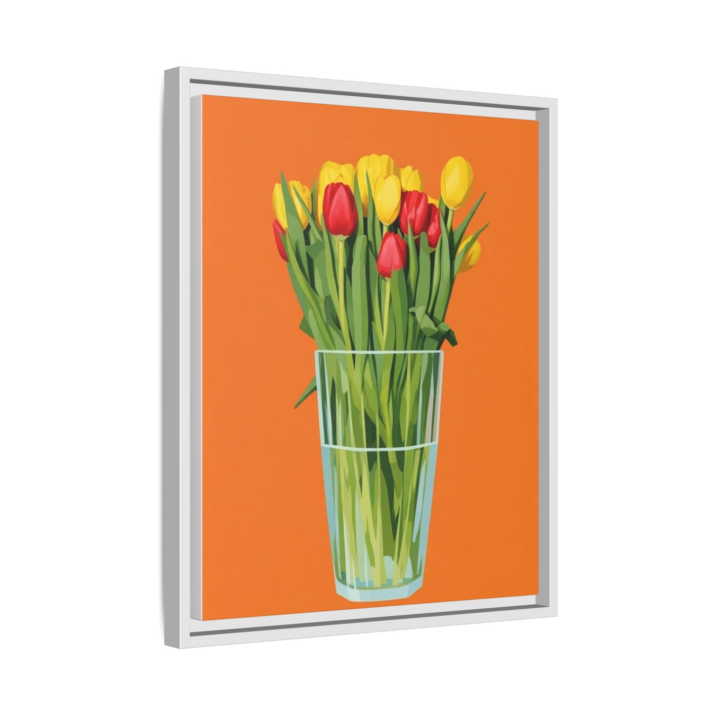 Framed Tulip Canvas Print — Colorful Tulips in Glass Vase