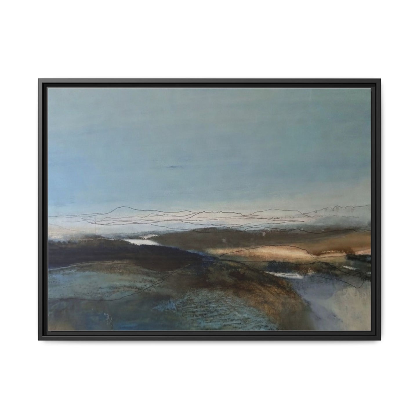 Framed Matte Canvas Wall Art — Serene Abstract Blue Landscape