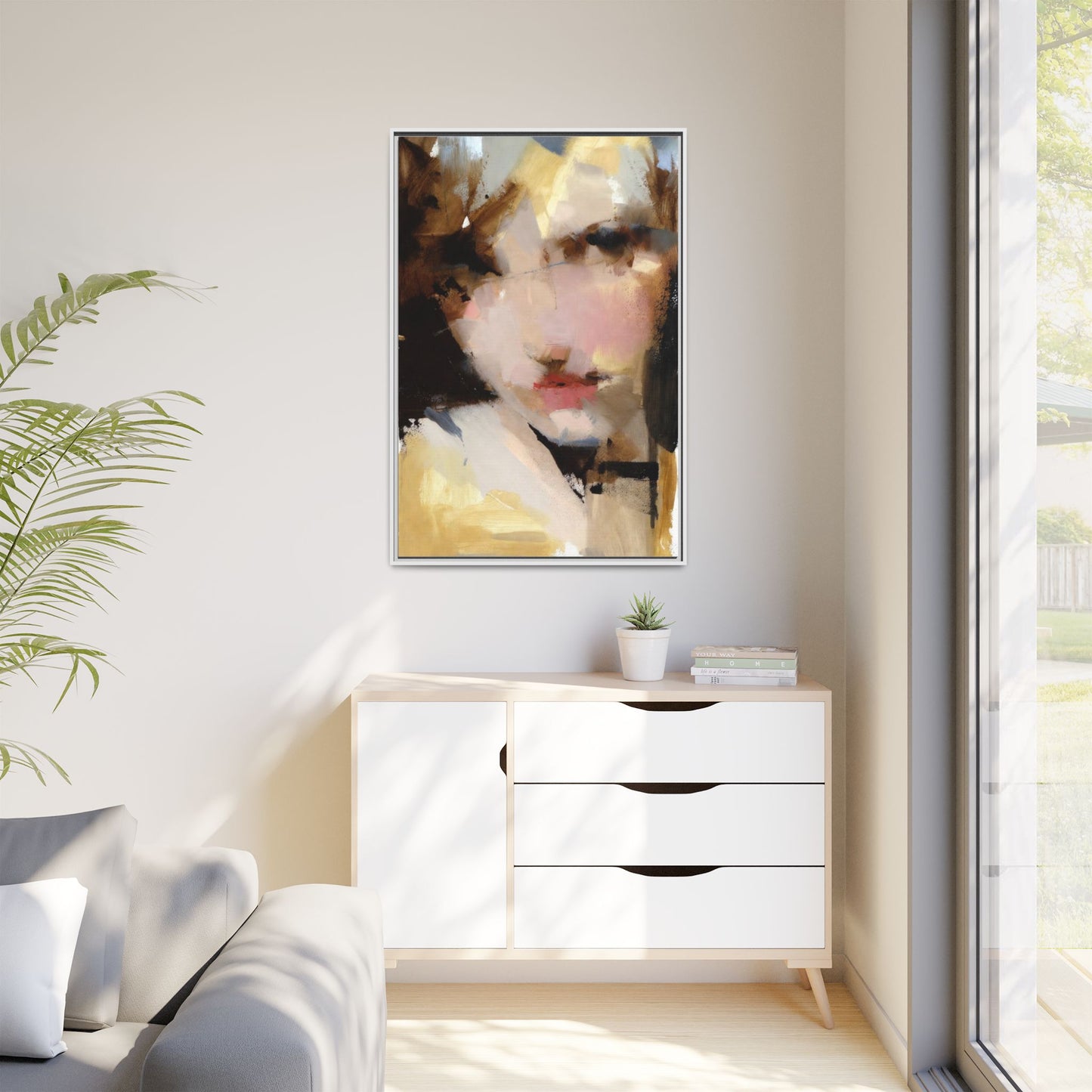 Abstract Portrait Matte Canvas Framed Print — Modern Feminine Wall Art