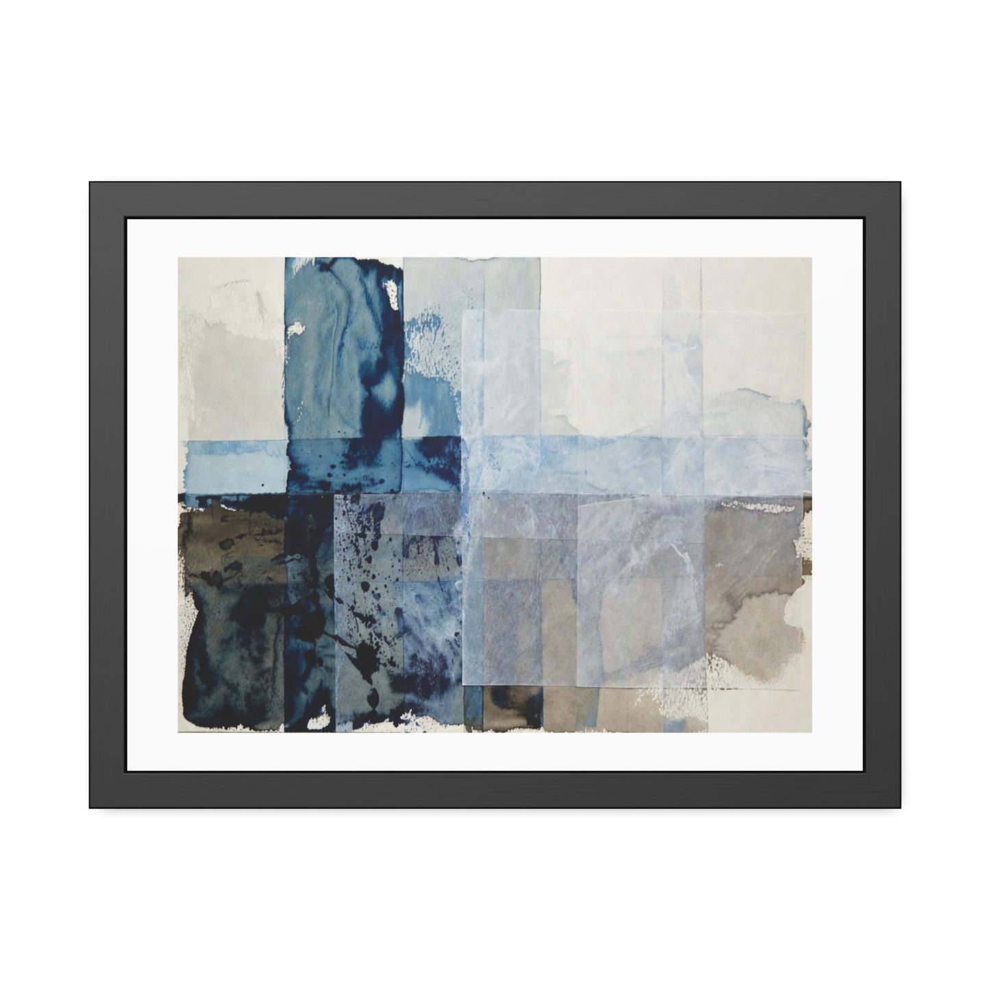 Framed Abstract Blue Watercolor Print — Modern Wall Art Poster