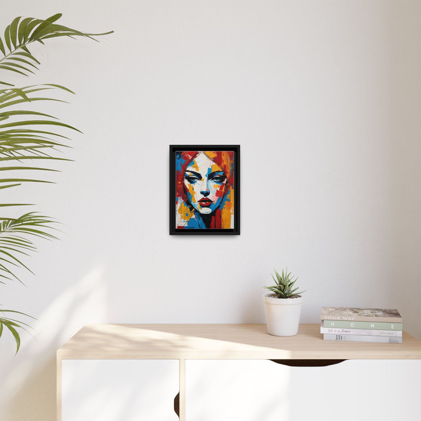 Framed Abstract Portrait Canvas — Colorful Female Face Wall Art