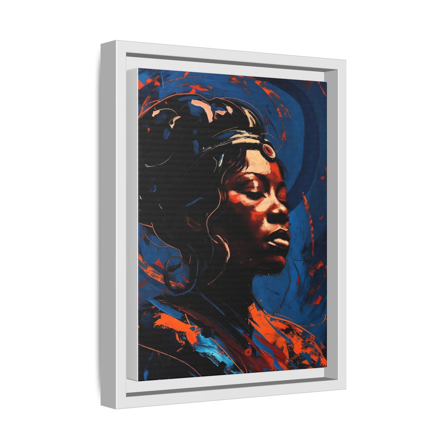 Framed Matte Canvas Art - Vibrant Portrait of a Black Woman (Multi-Color)