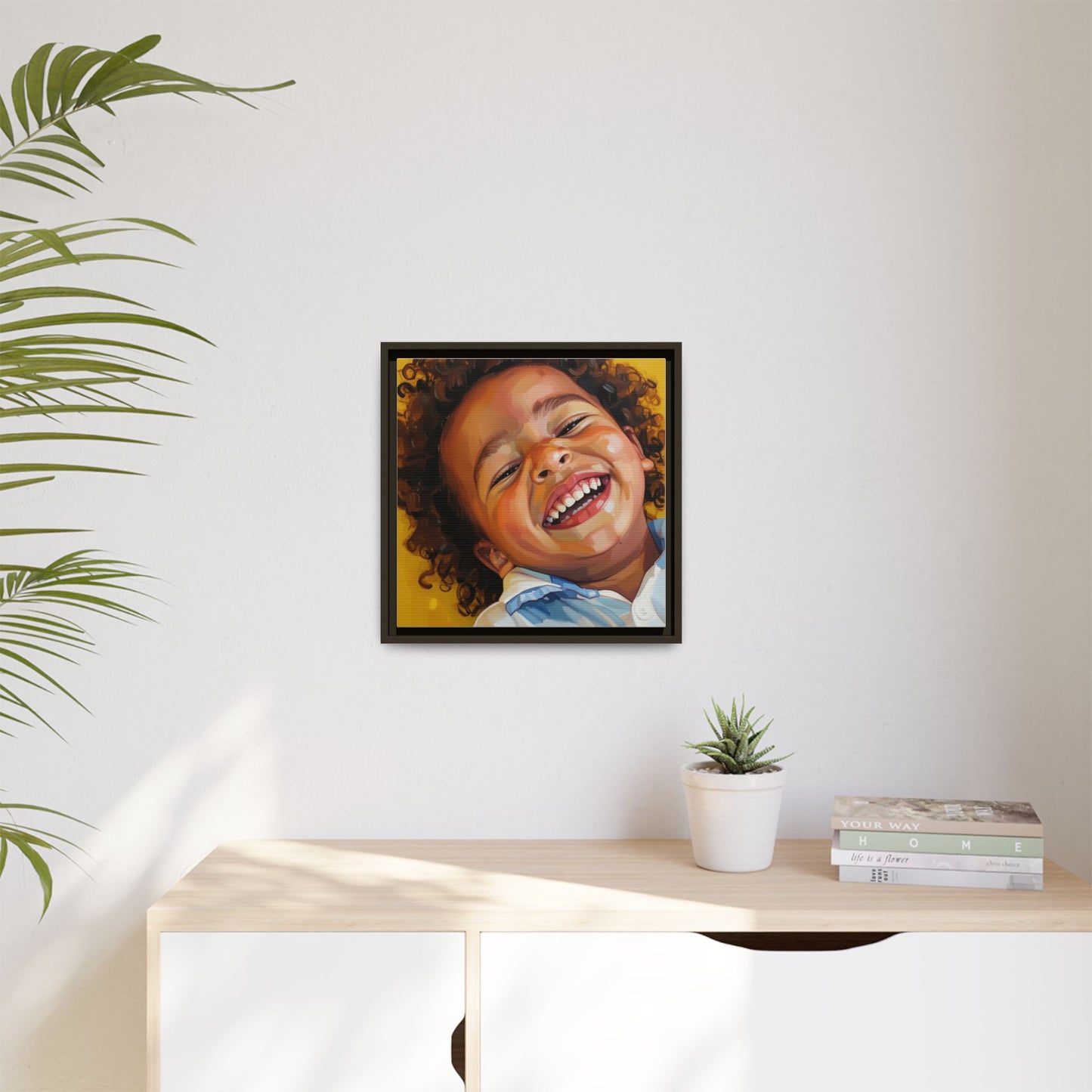 Framed Matte Canvas Print – Joyful Child Portrait, Colorful Nursery Wall Art