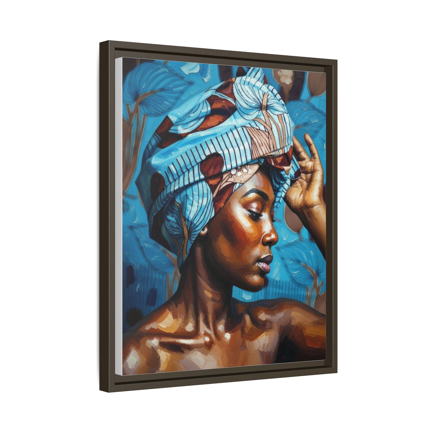 Framed Canvas Art — Portrait of Woman in Blue Headwrap