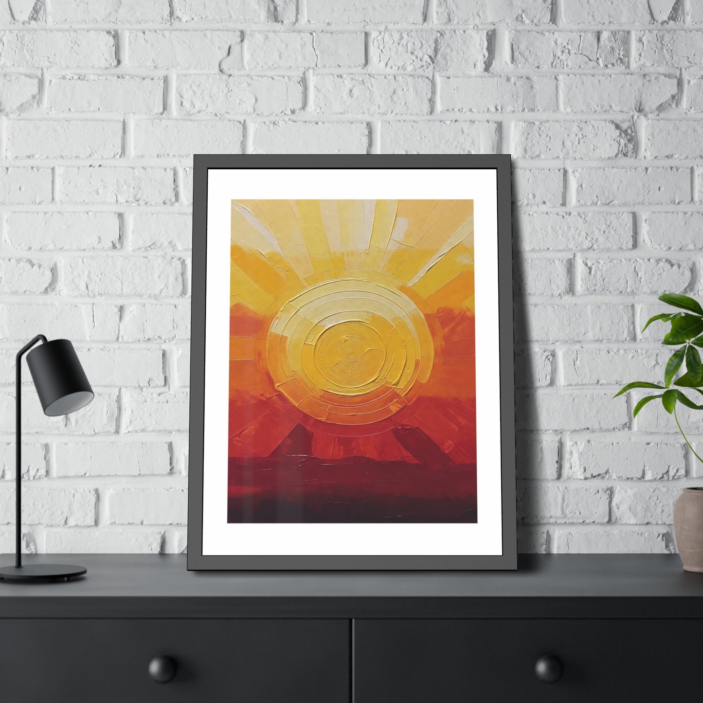 Sunburst Abstract Framed Art Print — Warm Sunrise Poster
