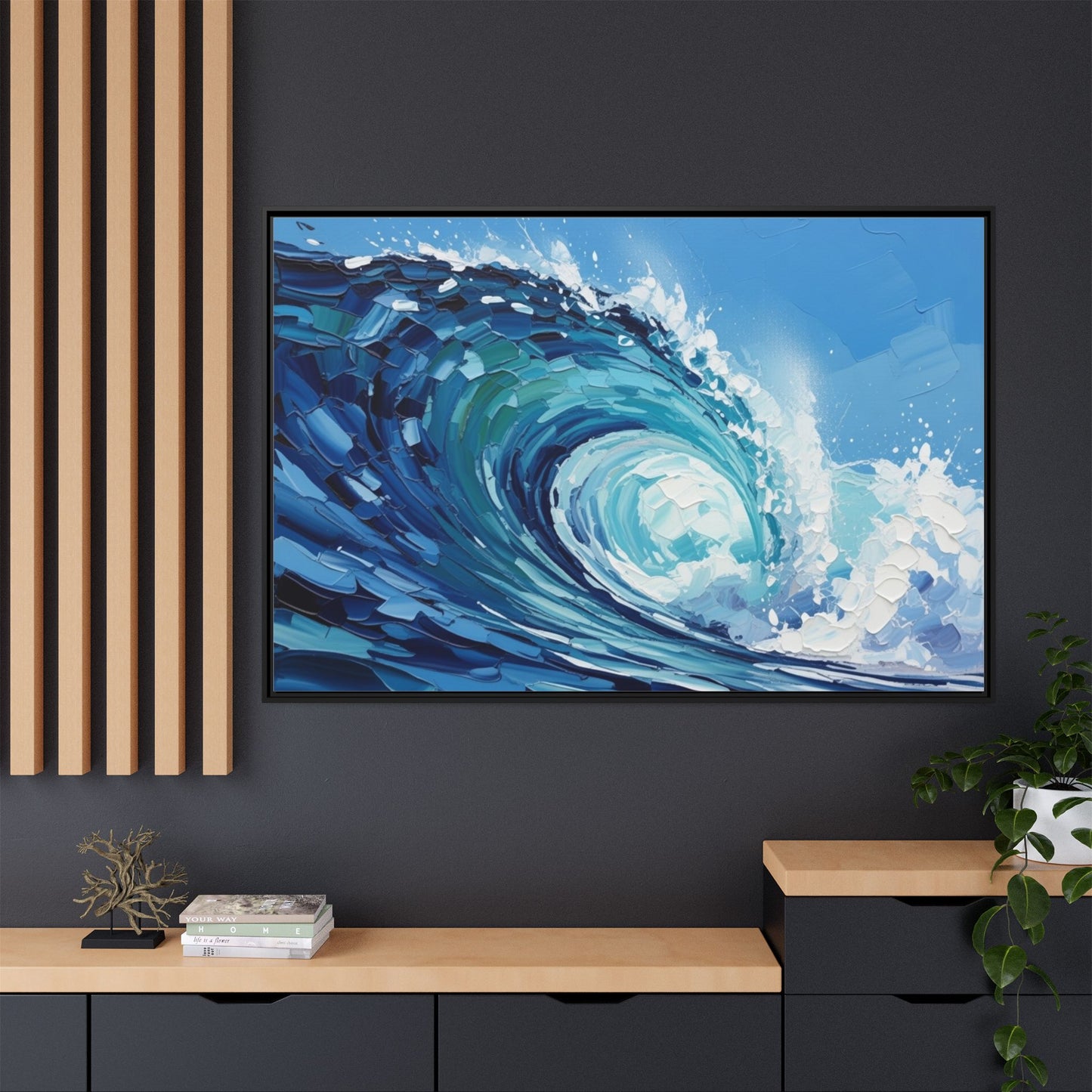 Framed Matte Canvas Wave Art — Blue Ocean Surf Wall Decor