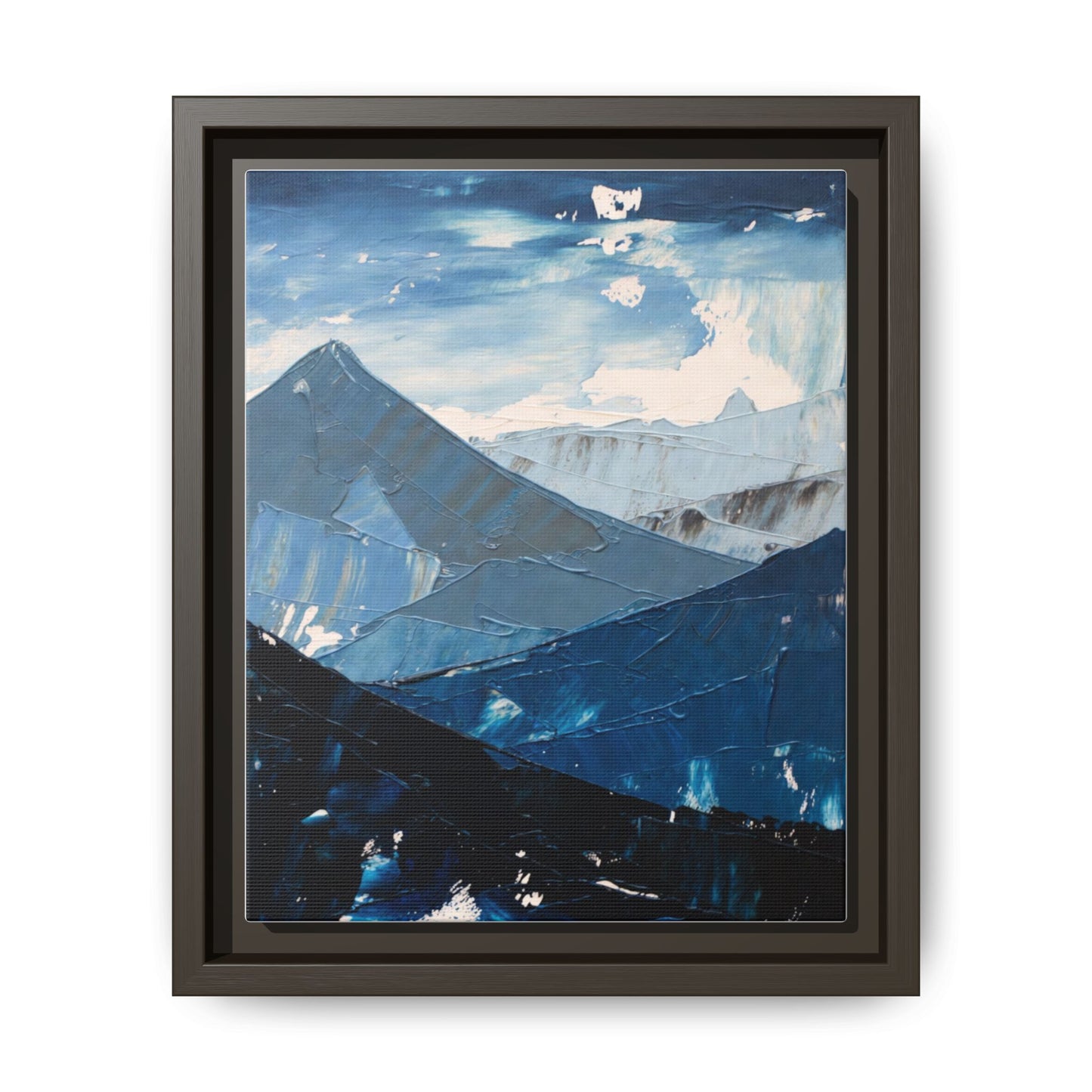 Blue Mountain Landscape Matte Canvas Framed | Abstract Mountain Wall Art