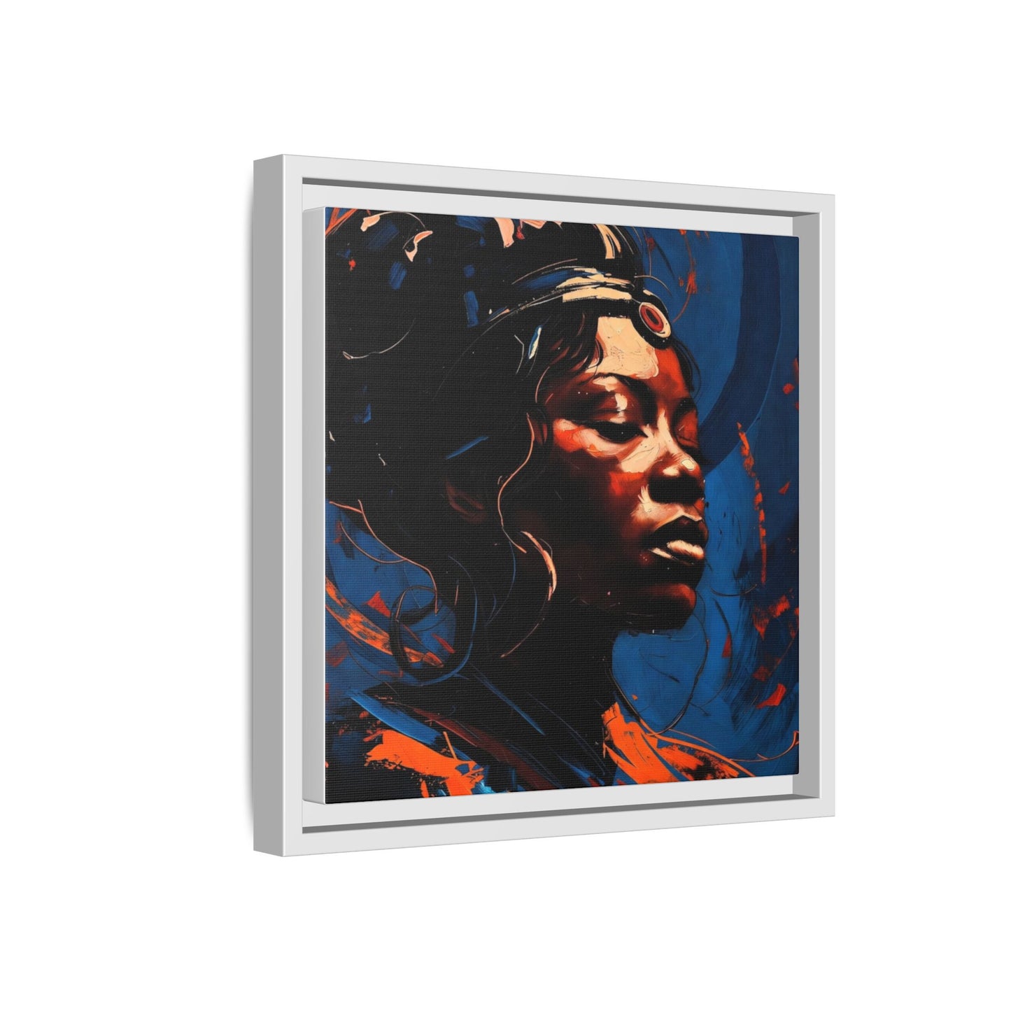 Framed Matte Canvas Art - Vibrant Portrait of a Black Woman (Multi-Color)
